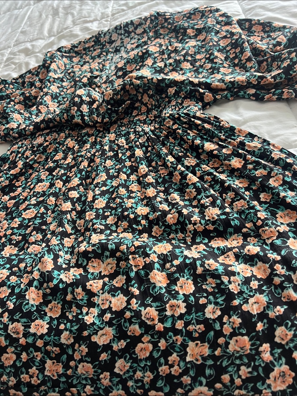 O'Neill Bell Sleeve Dress with Mint and Peach Floral Print Sz M $59